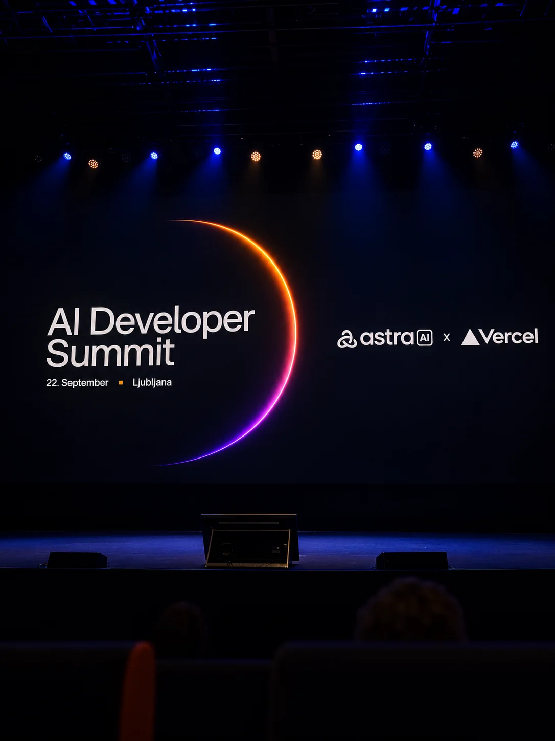 I photographed the Astra AI and Vercel AI Developer Summit stage in Ljubljana