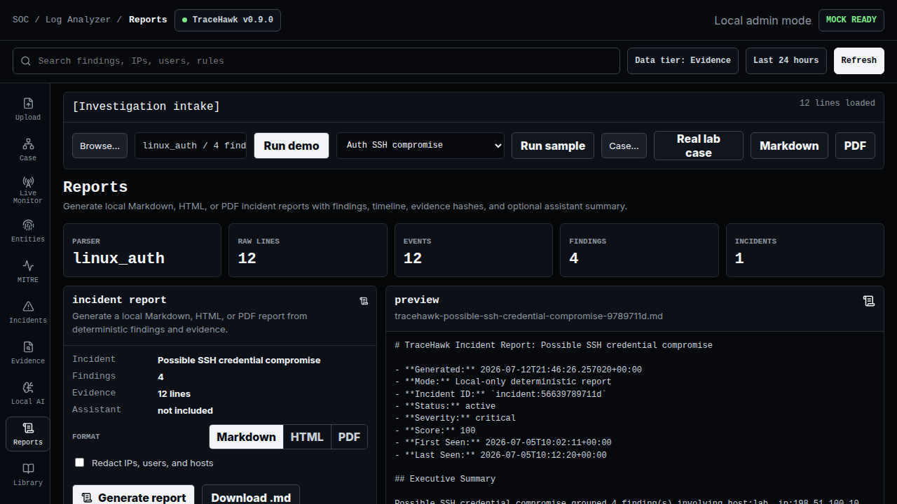 TraceHawk report export preview